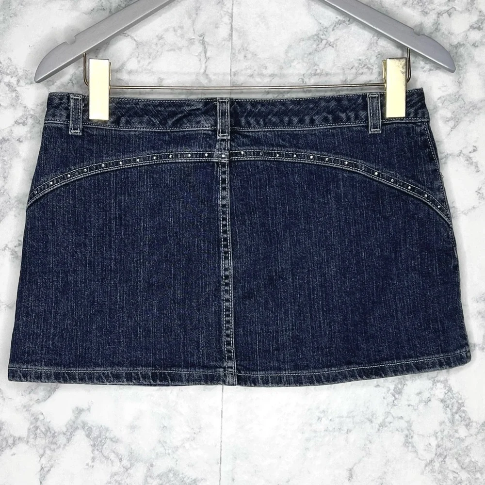 Calvin Klein Y2K Dark Wash Denim Mini Skirt Crystal Embellished Juniors 9